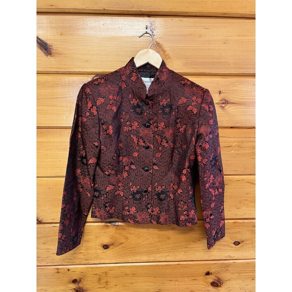 Dressbarn Women’s Burgundy Red Black Jacquard Silk Blend Jacket Size Small Lined